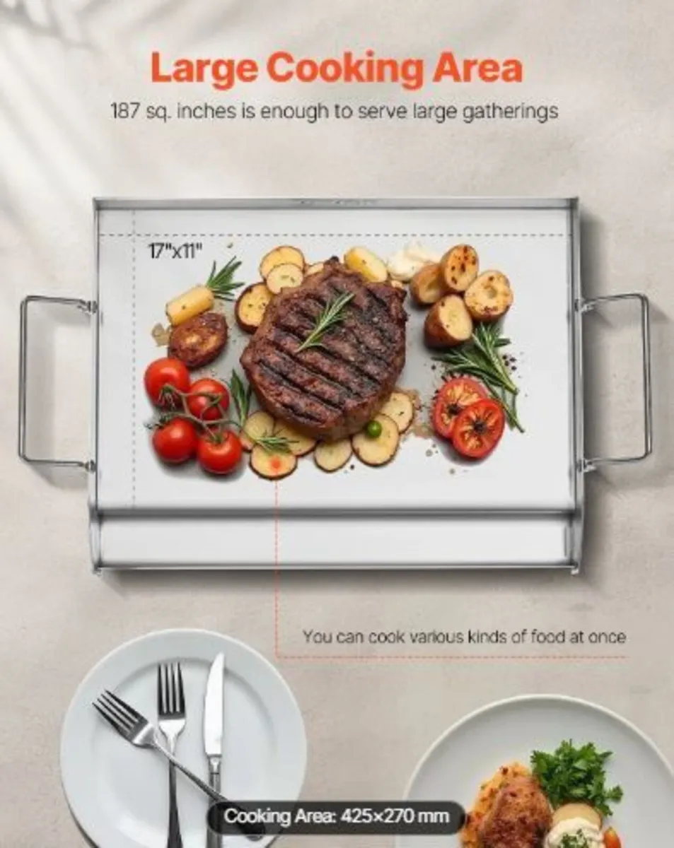 Stainless Steel Griddle, 17x13 inch Universal - Image 3