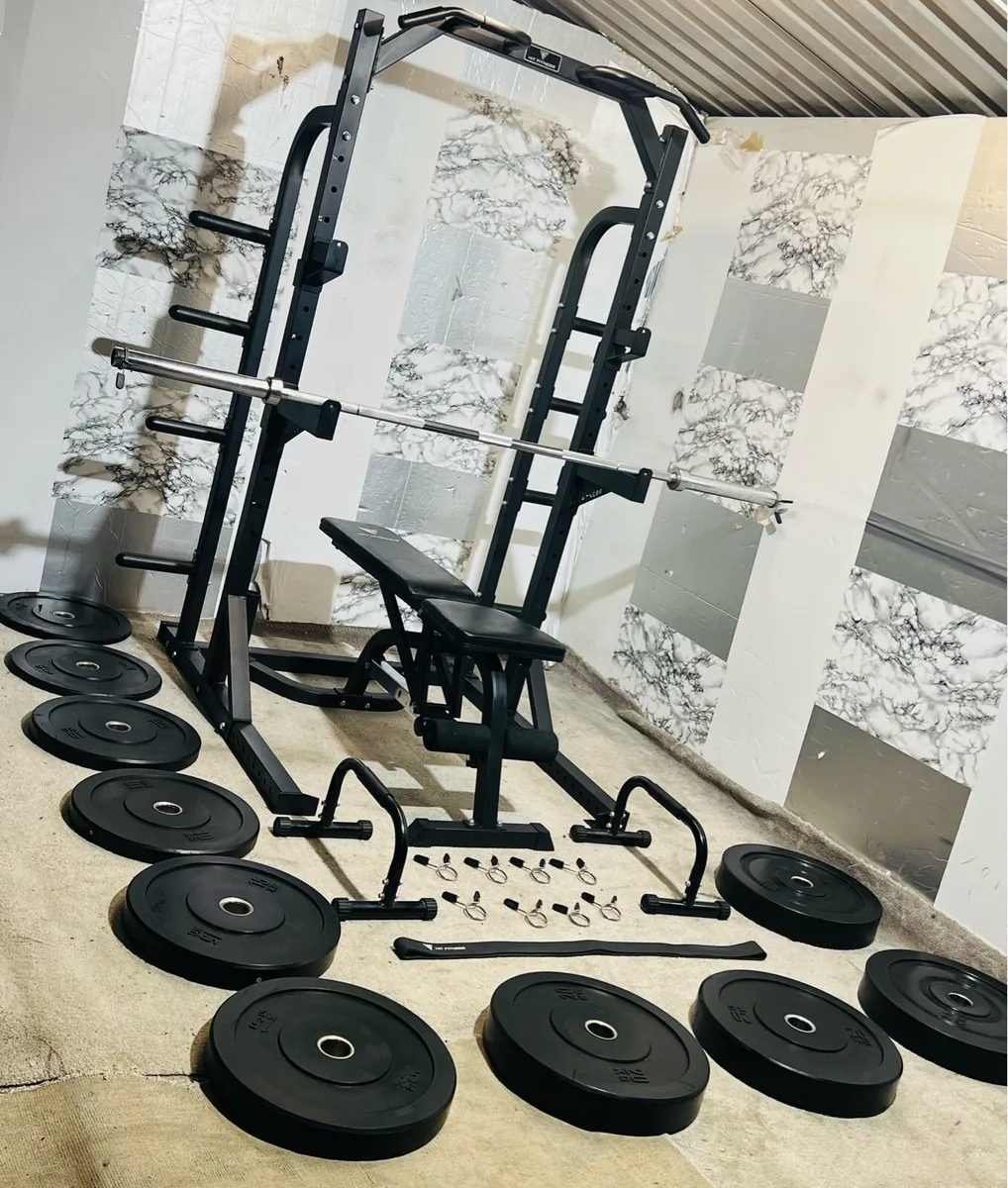 170KG BARBELL SET COMMERCIAL HALF RACK BENCH + - Image 4