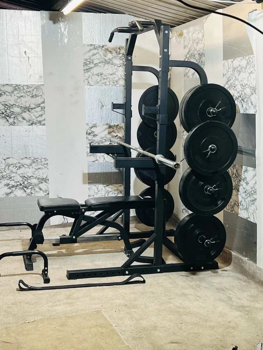 170KG BARBELL SET COMMERCIAL HALF RACK BENCH + - Image 2