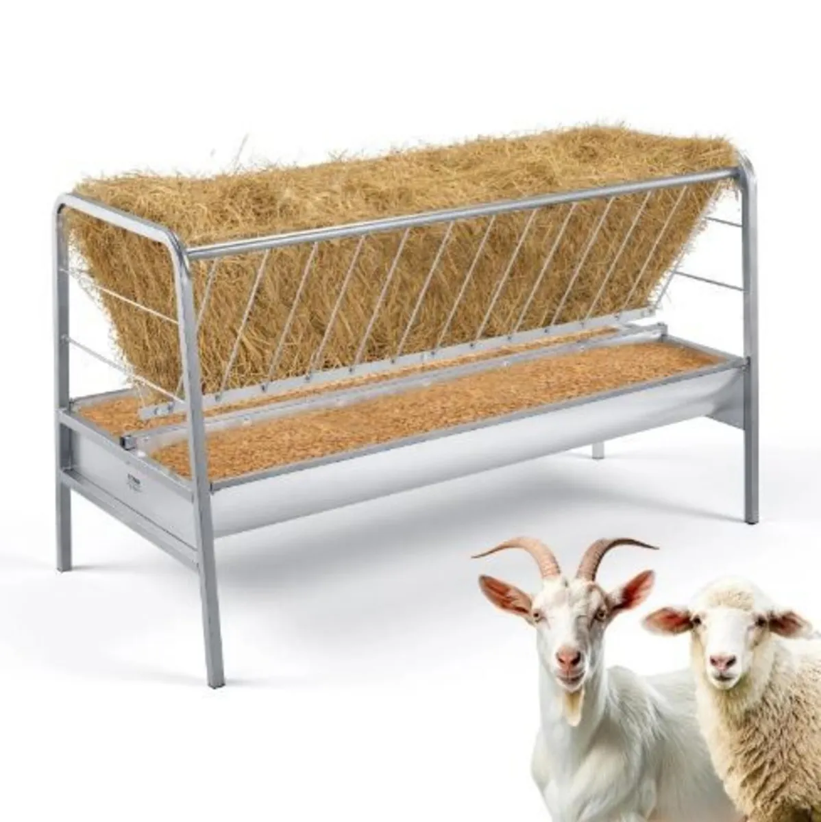 Livestock Hay Feeder, 2 in 1 Grain & Hay Feeder - Image 1