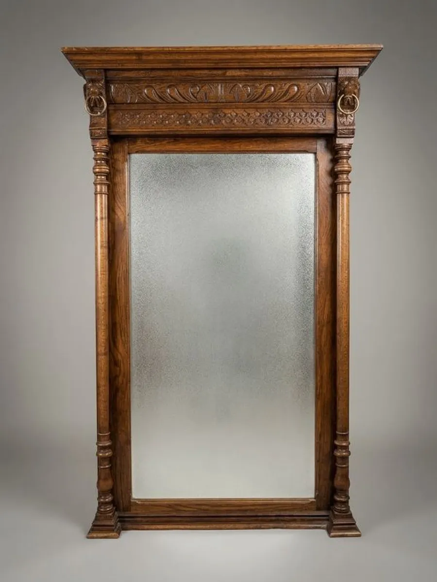 Late 19th Century Belgian Mechelen Carved Oak Mirror - Image 1