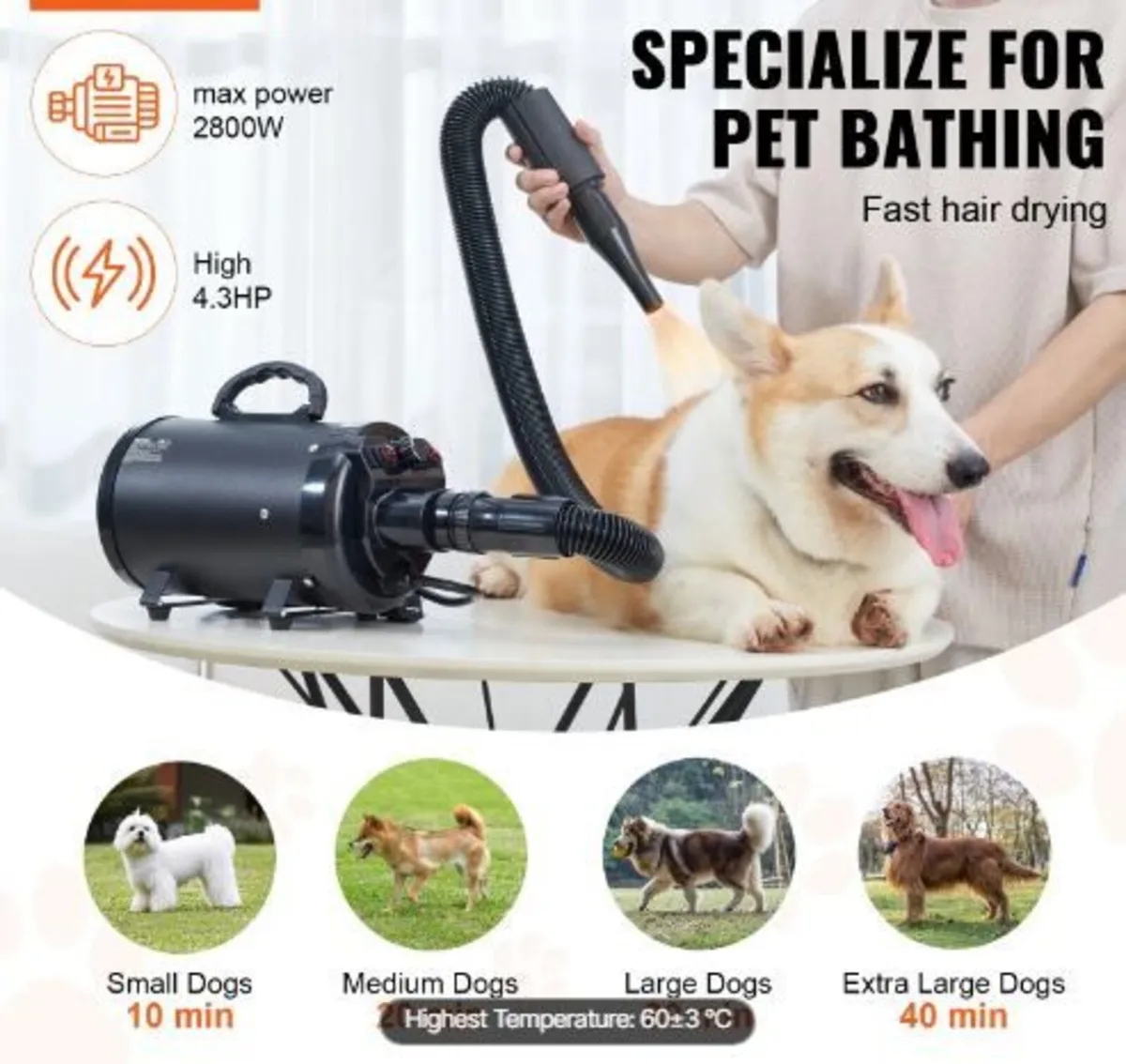 Dog Dryer, 2000W/2.7HP Dog Blow Dryer - Image 3