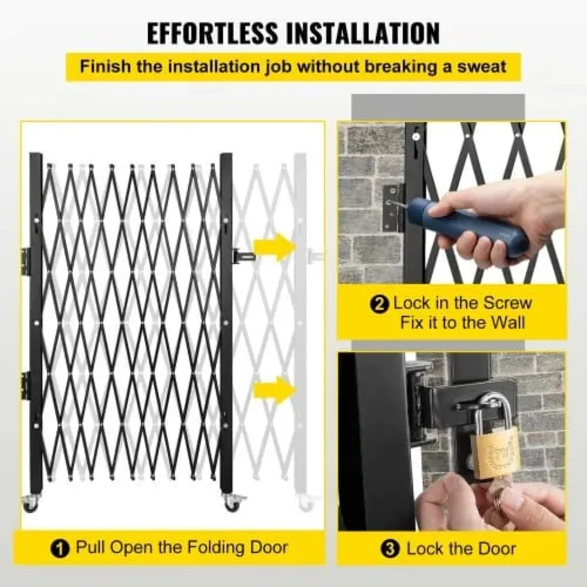 Single Folding Security Gate, 190 × 131 cm(W × H) - Image 3
