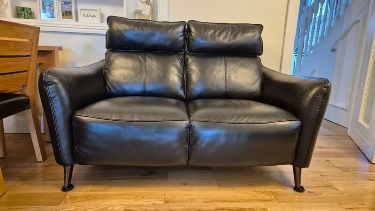 2 Seater Black Leather Sofa. - Image 1