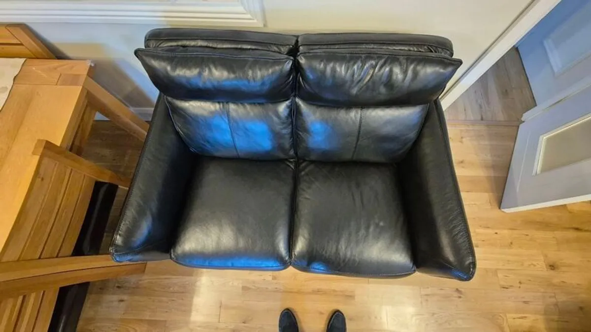 2 Seater Black Leather Sofa. - Image 2