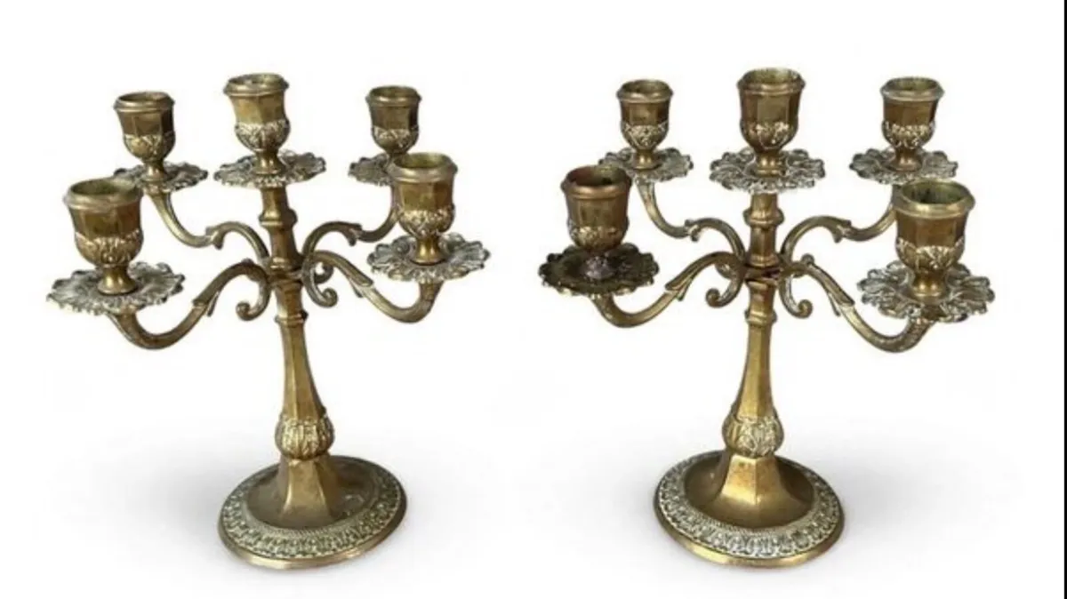 1940s Italian Brass 5 branch candelabras - Image 1
