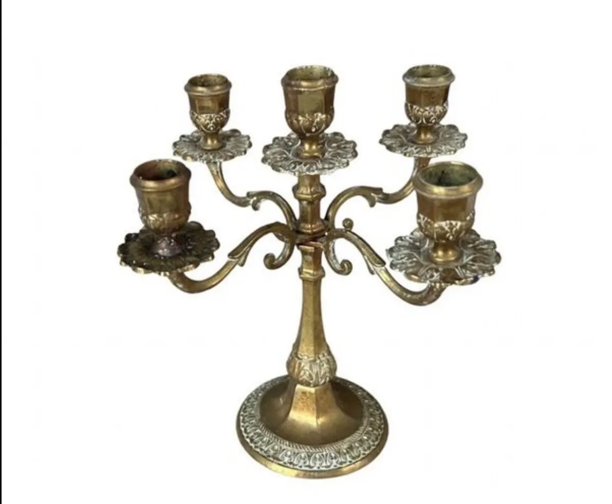 1940s Italian Brass 5 branch candelabras - Image 2