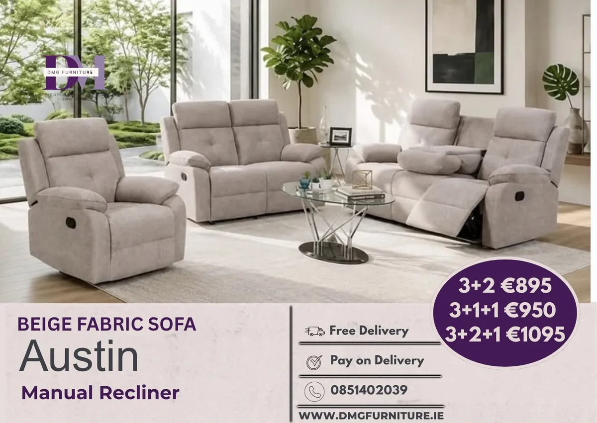 New 3+2 Or 3+1+1 Austin Fabric Recliner Sofa - Image 1