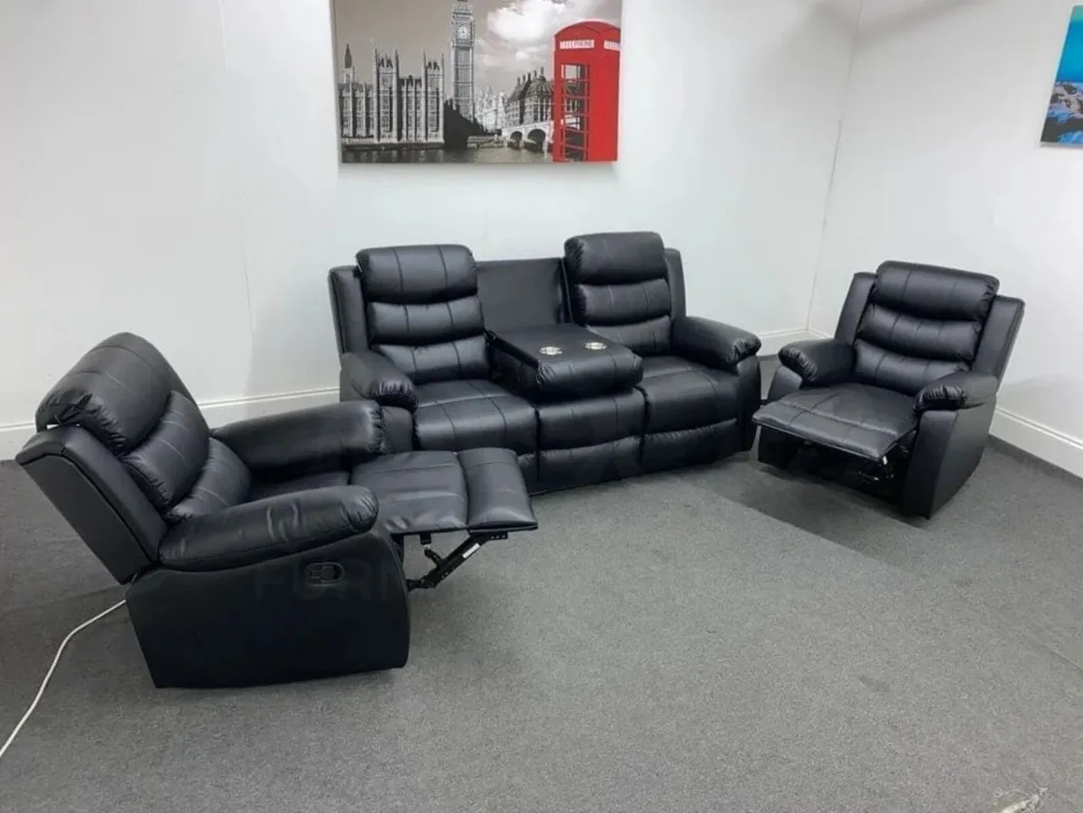 3+1+1 Roma Manual Leather Recliner Sofa Set - Image 2