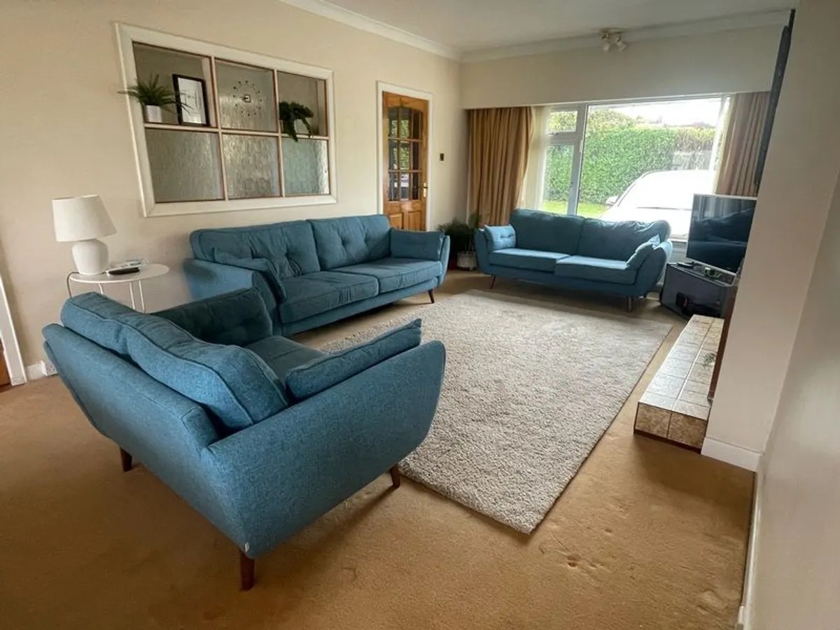 French Connection DFS Zinc Sofa Suite in Teal - 4 seater, 3 seater & Cuddler - Image 1