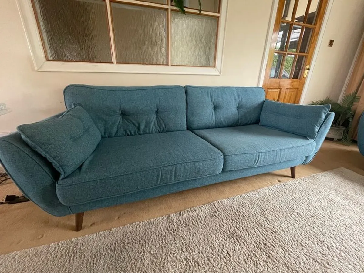 French Connection DFS Zinc Sofa Suite in Teal - 4 seater, 3 seater & Cuddler - Image 2