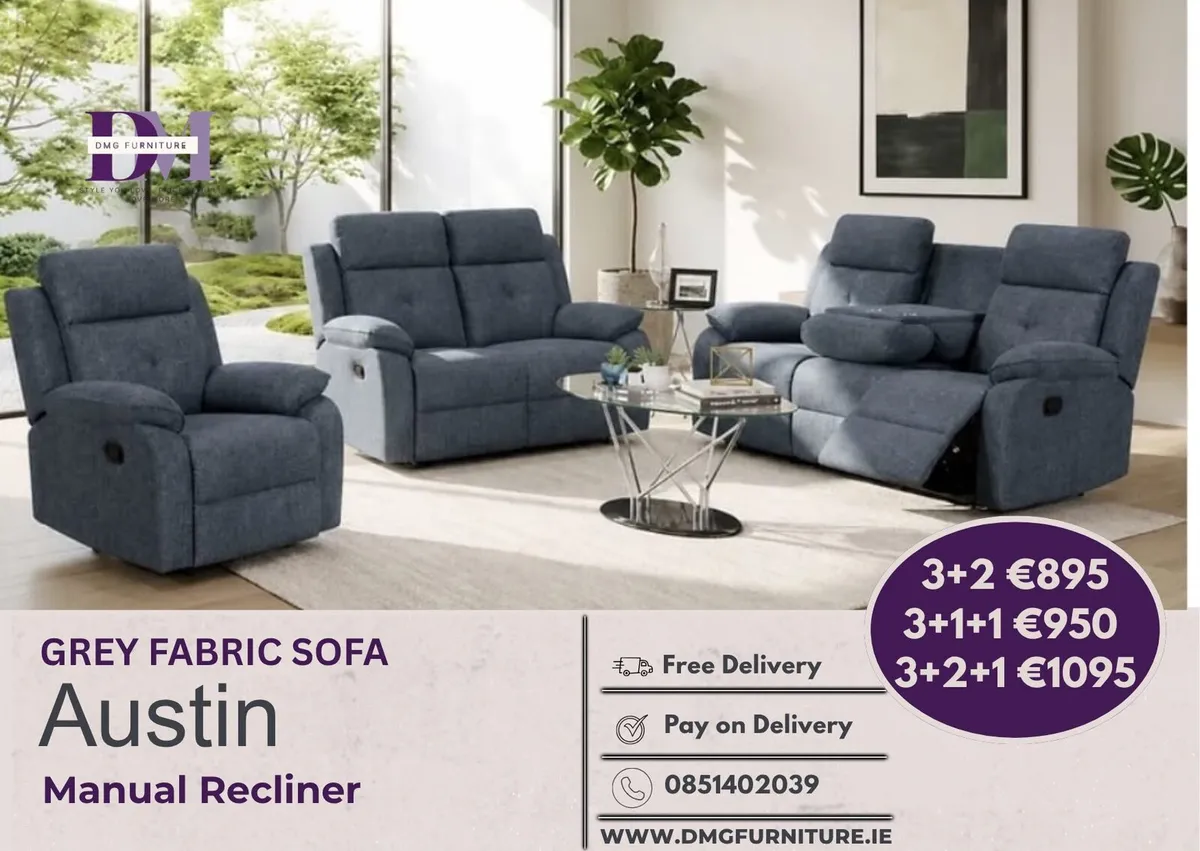 New 3+2 Or 3+1+1 Austin Fabric Recliner Sofa - Image 2