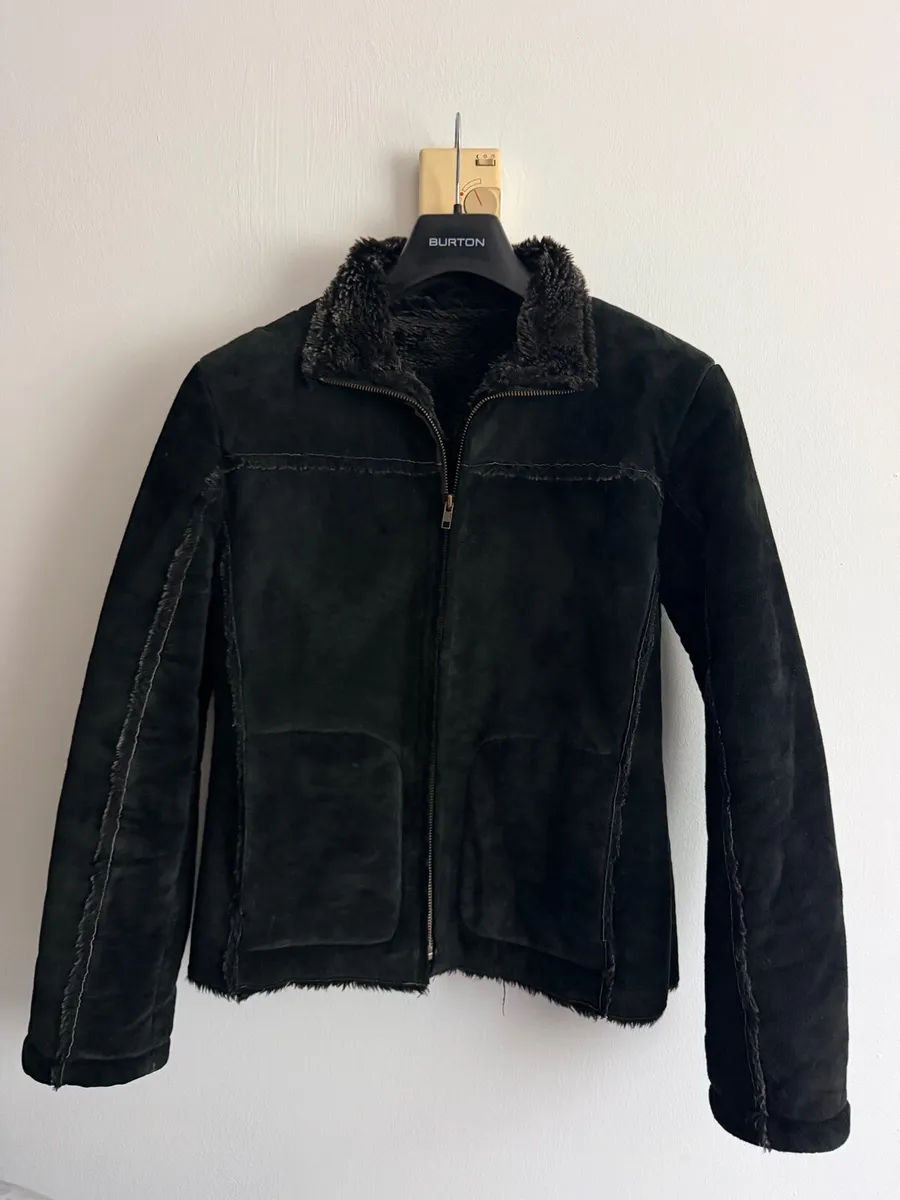 Black Faux Shearling Aviator Jacket - Image 2