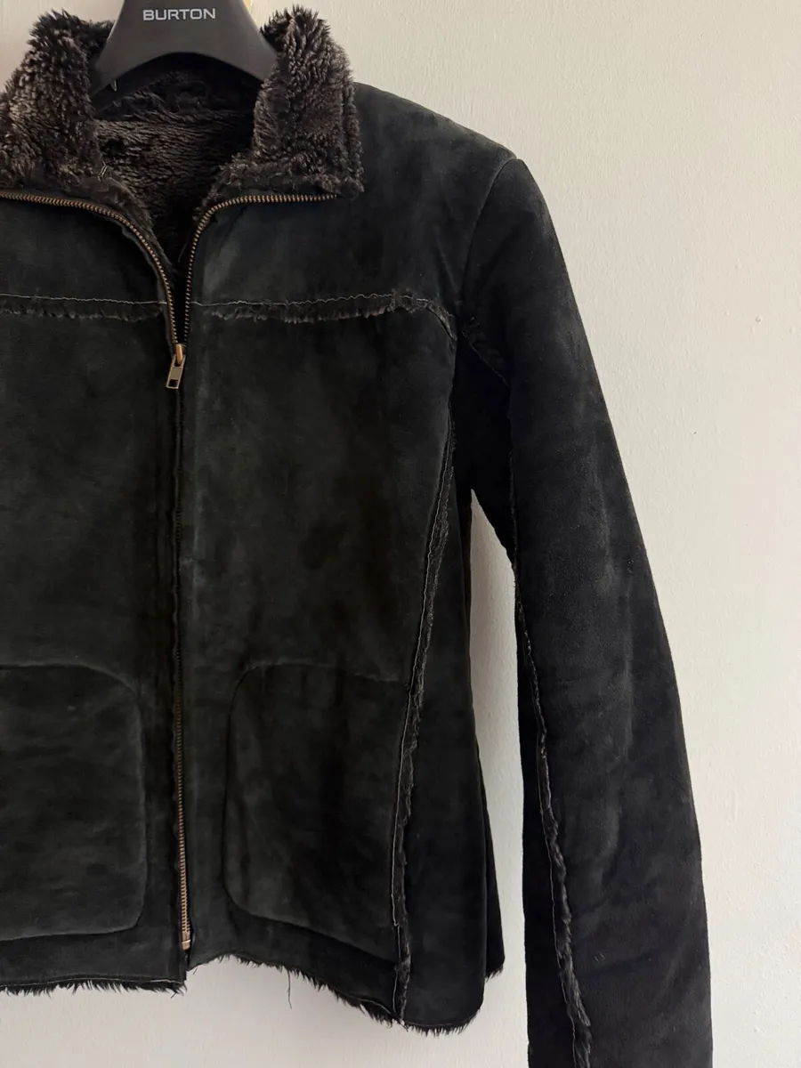 Black Faux Shearling Aviator Jacket - Image 3