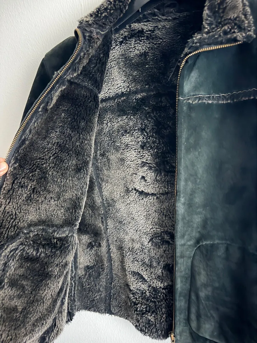Black Faux Shearling Aviator Jacket - Image 4