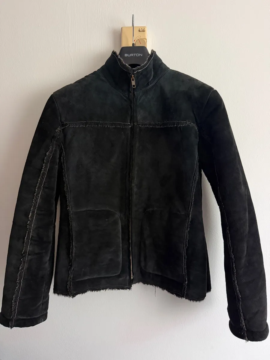 Black Faux Shearling Aviator Jacket - Image 1