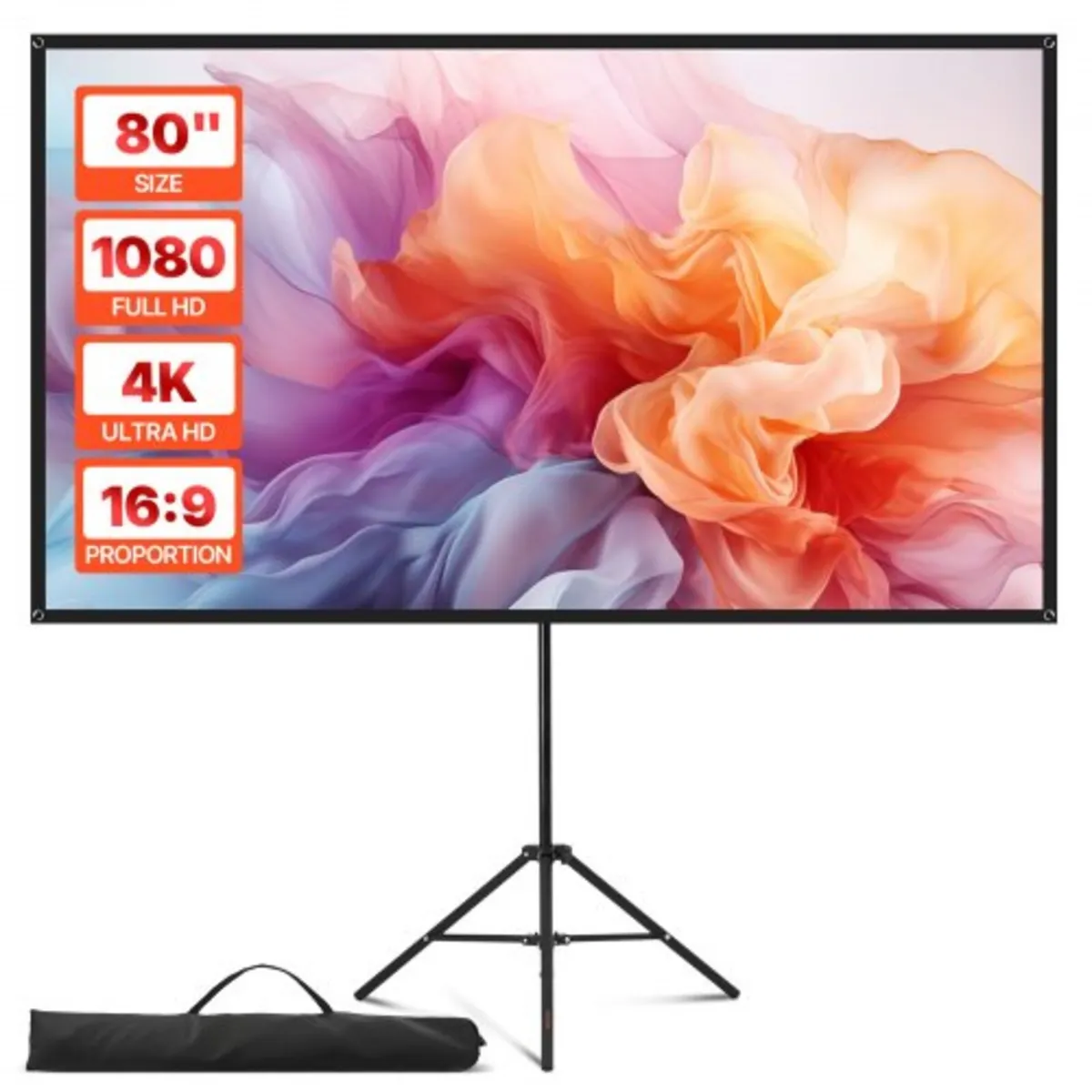 Projector Screen with Stand, 80 Inch 160° Wide Ang - Image 1