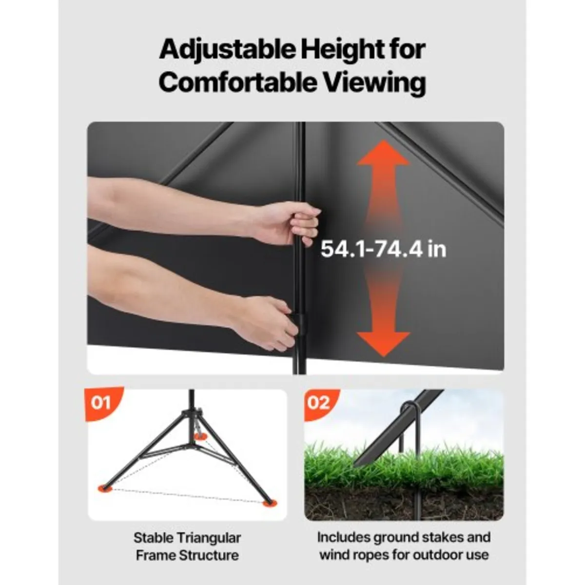 Projector Screen with Stand, 80 Inch 160° Wide Ang - Image 2
