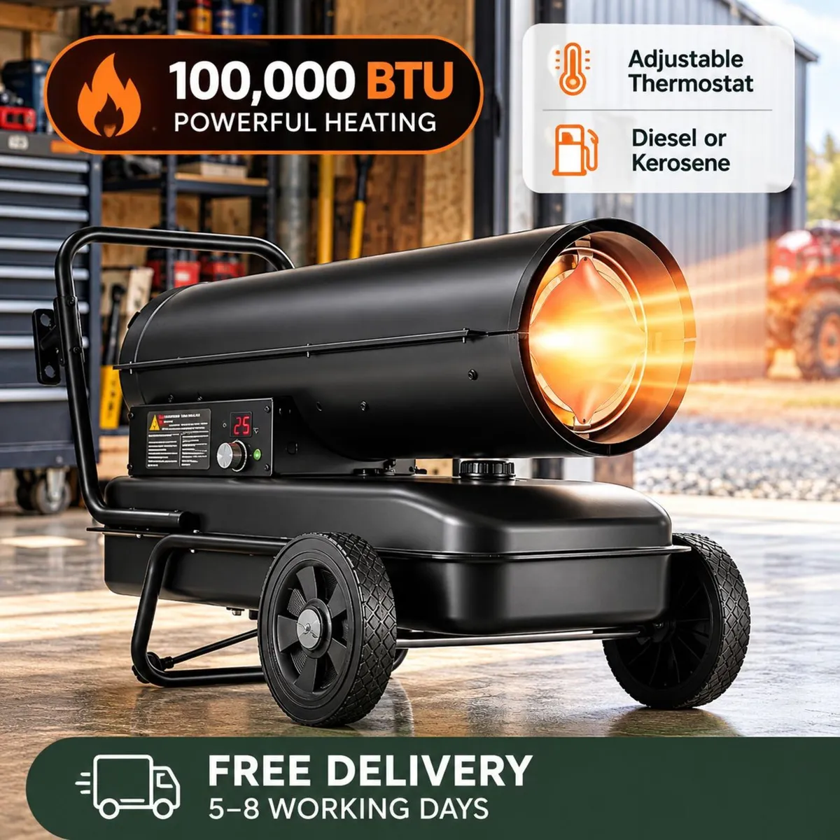 100,000 BTU Diesel & Kerosene Forced Air Heater 38 - Image 1