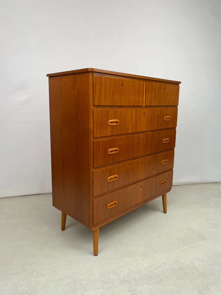 Mid Century Scandi Teak Tallboy Chest of Drawers - Image 2