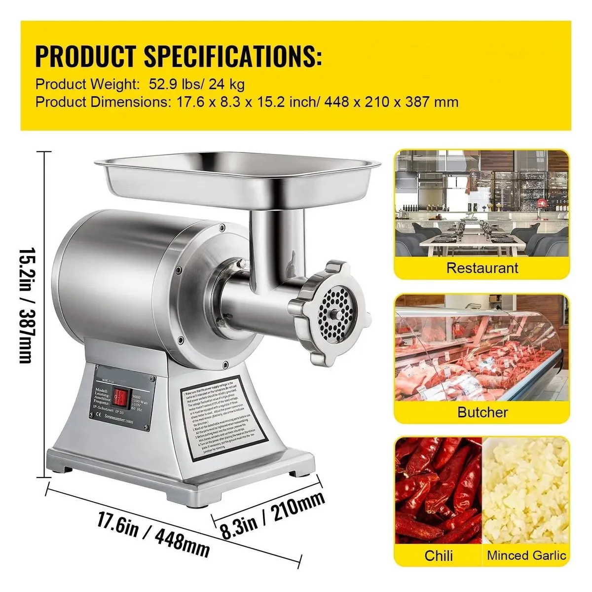 Meat Mincer Machine with Sausage Stuffer 1100W - Image 1