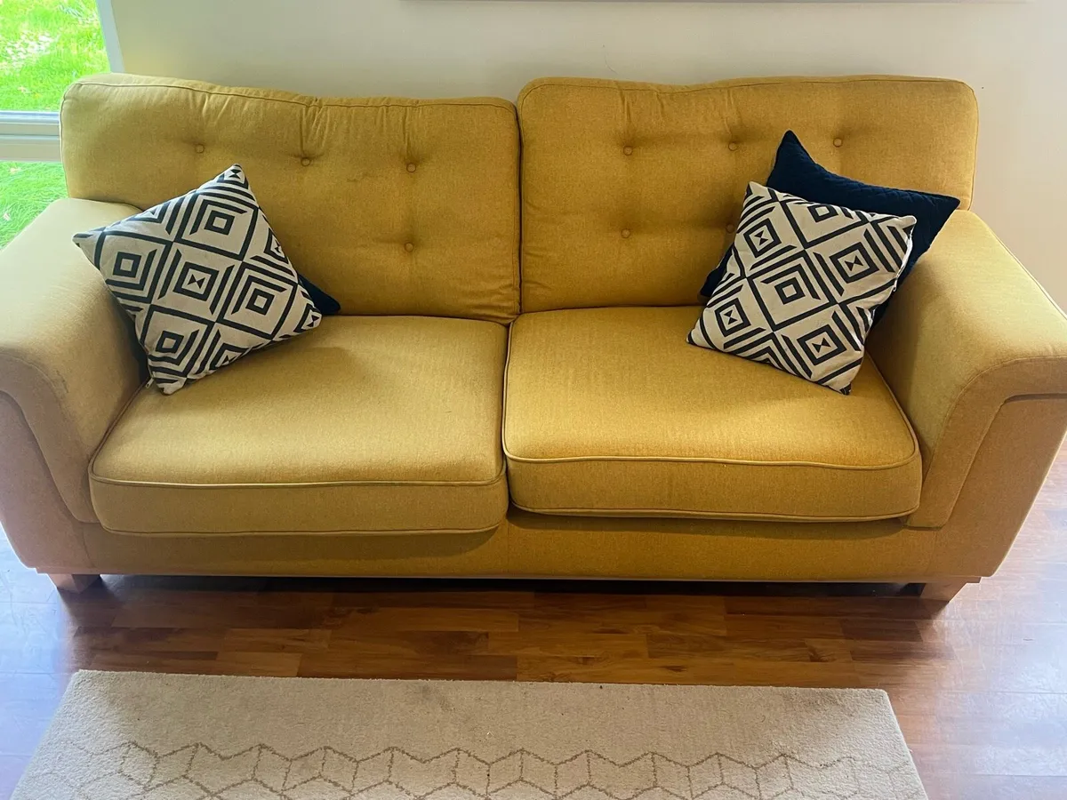 Mustard yellow 2-seater set and ottoman - Image 1