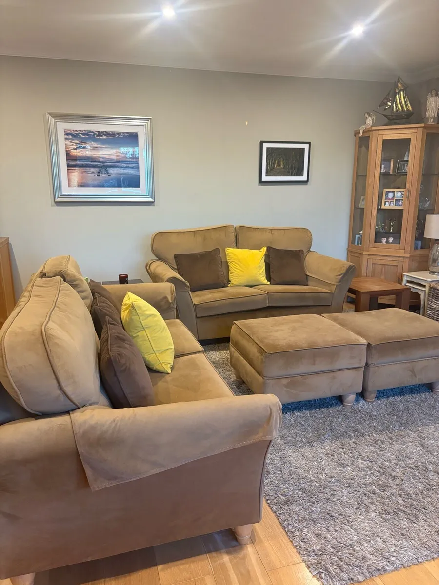 Two Sitting Room Couches + 2 Poofs - Image 3