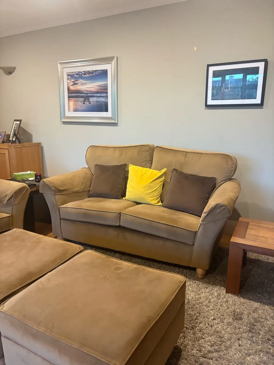 Two Sitting Room Couches + 2 Poofs - Image 4
