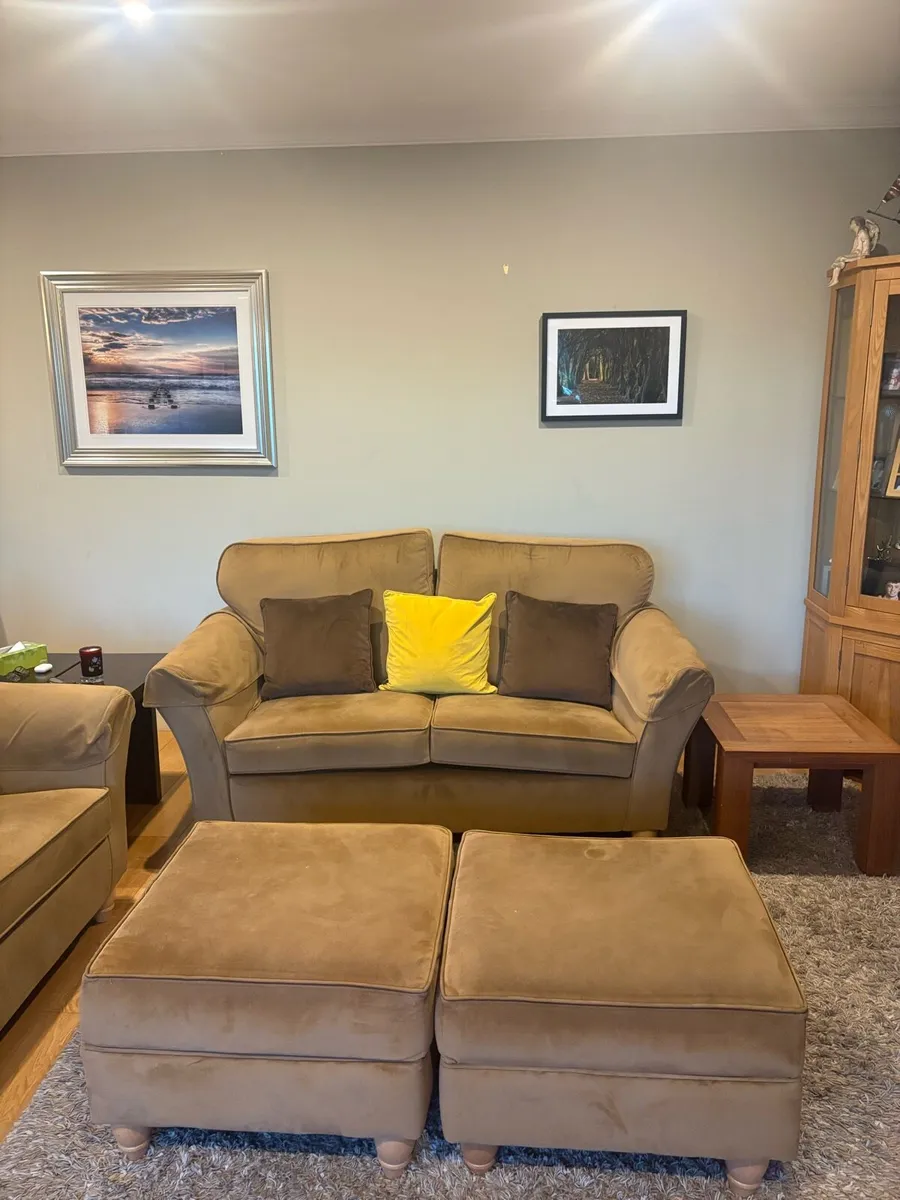 Two Sitting Room Couches + 2 Poofs - Image 1
