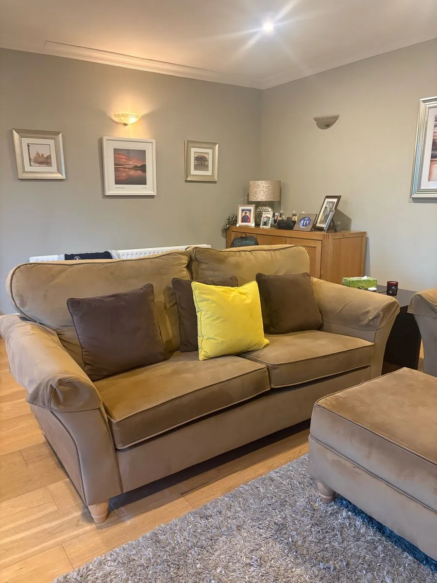 Two Sitting Room Couches + 2 Poofs - Image 2