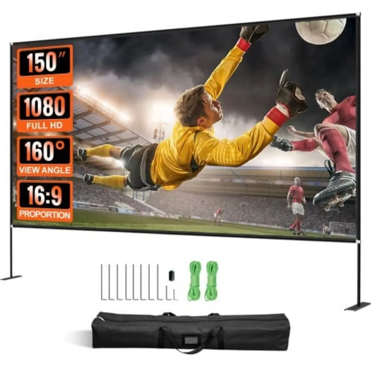 Outdoor Movie Screen w/ Stand, 381 cm Portable Mov - Image 1