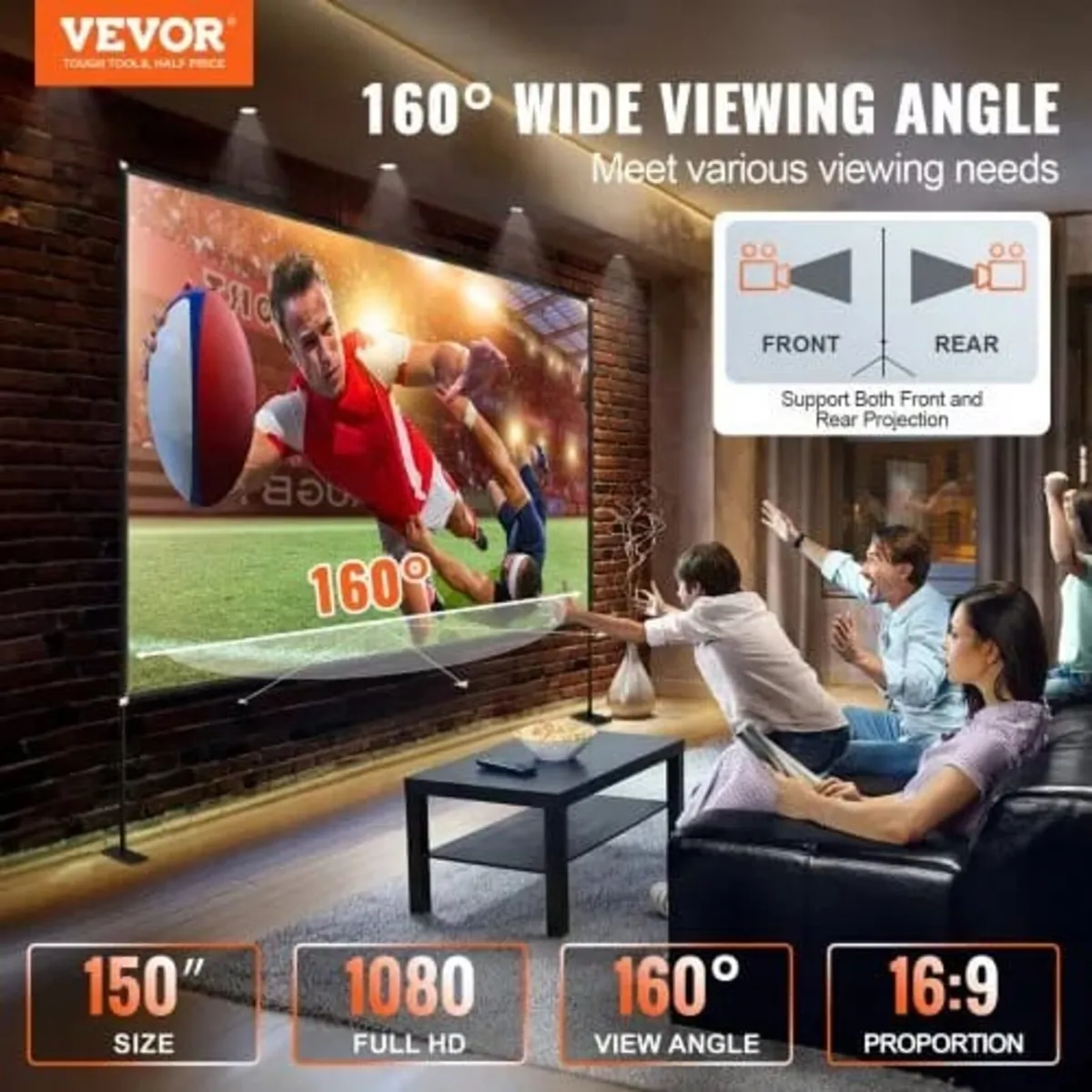 Outdoor Movie Screen w/ Stand, 381 cm Portable Mov - Image 3