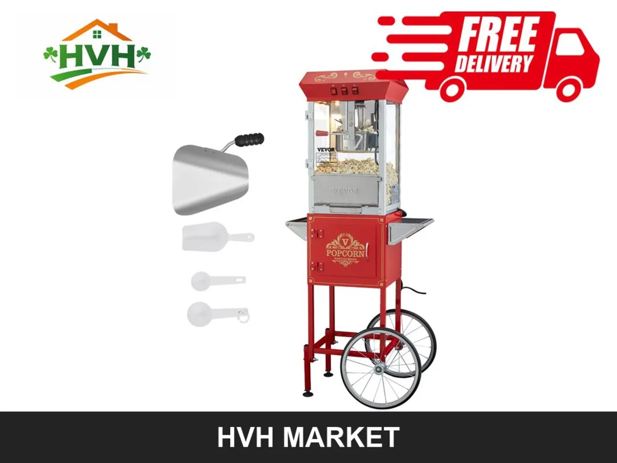 850W Popcorn Maker with Cart - Red - Image 1