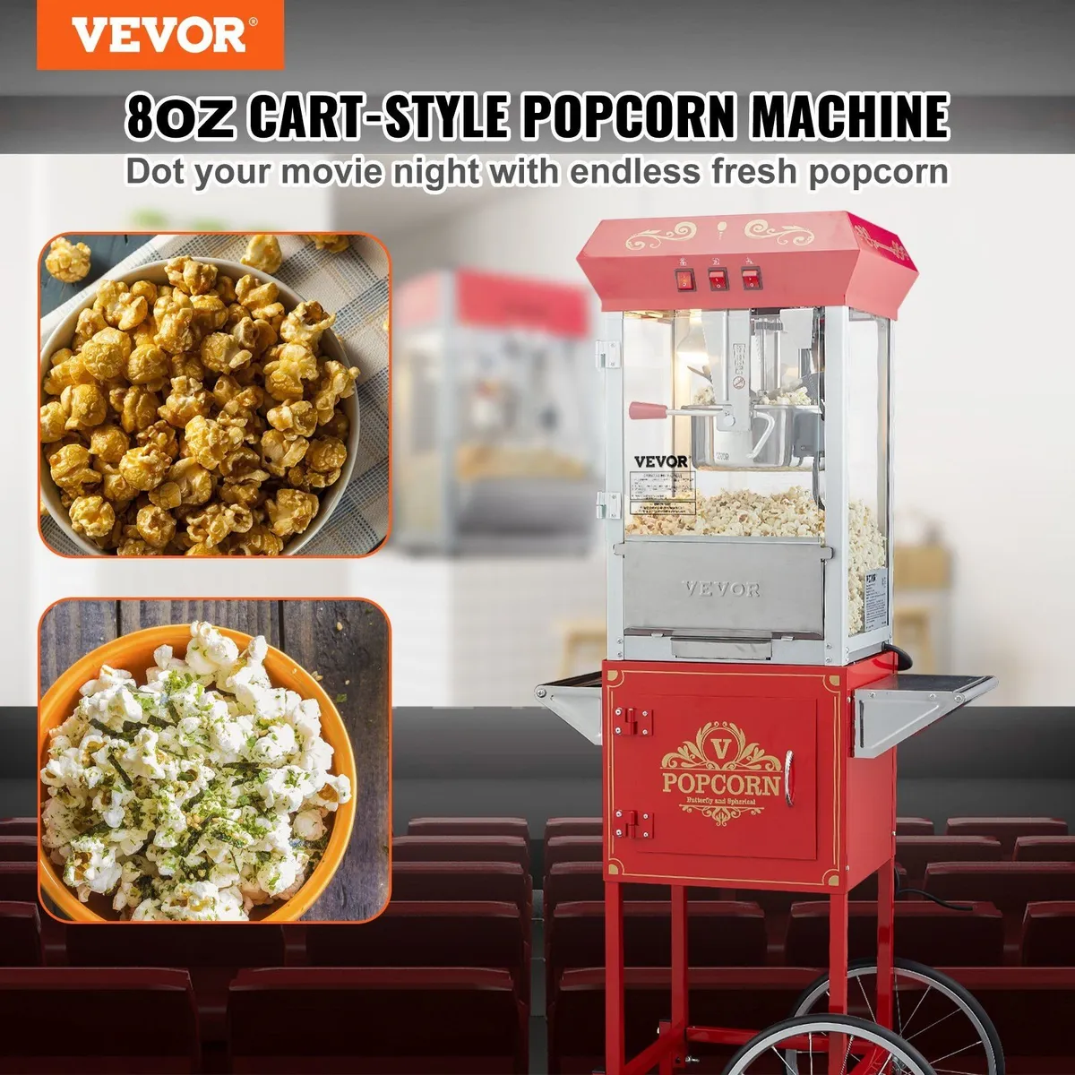 850W Popcorn Maker with Cart - Red - Image 2