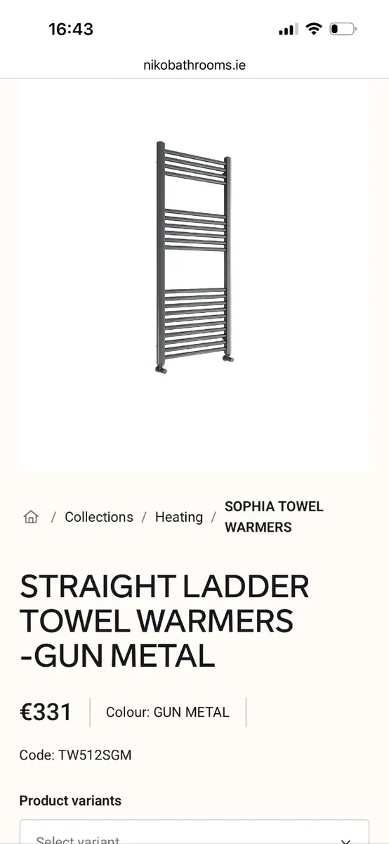 Niko Sophia Heated Towel Rail 1200x500 Gun Metal - Image 1