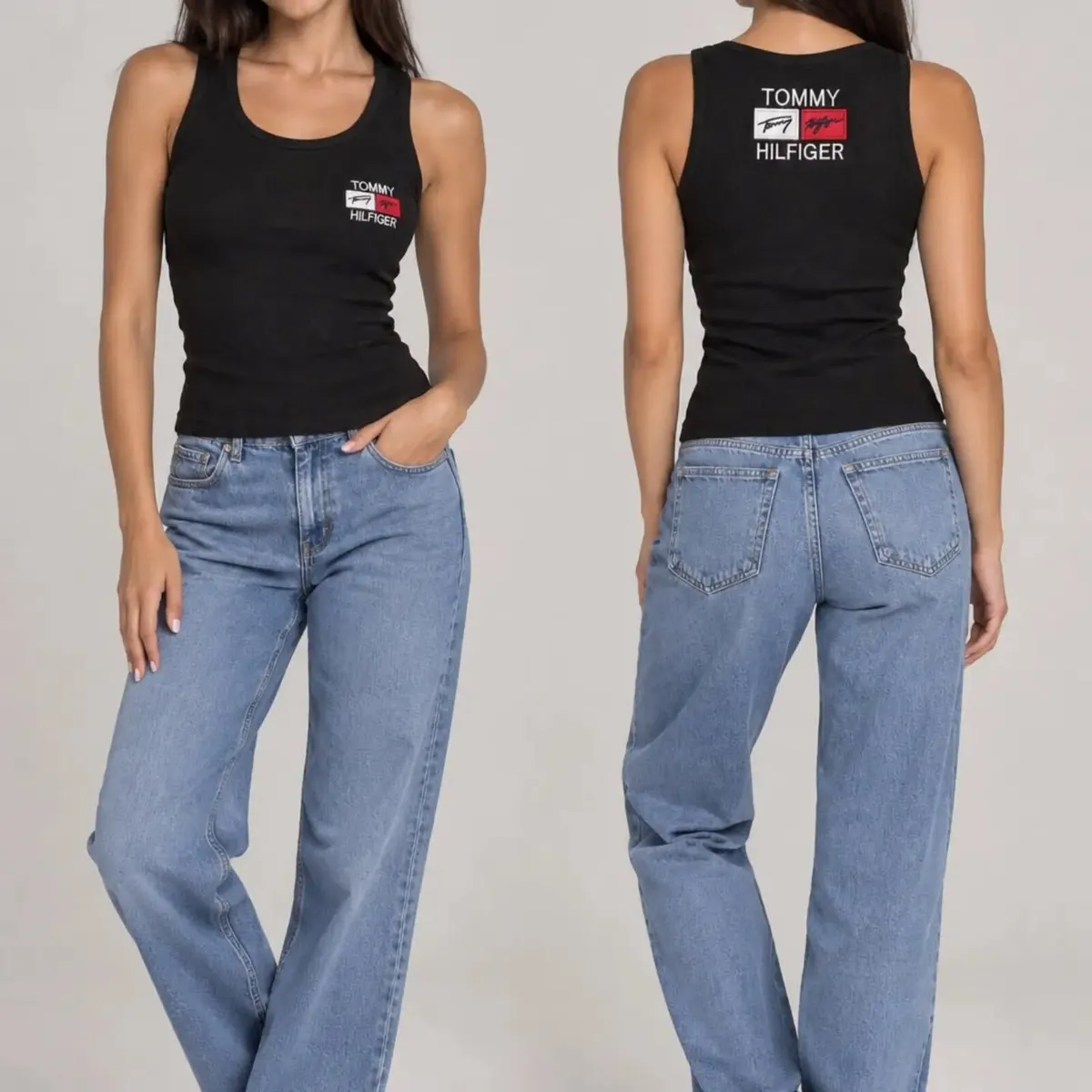 Tommy Hilfiger WomensBlack Ribbed Tank Top Logo - Image 1