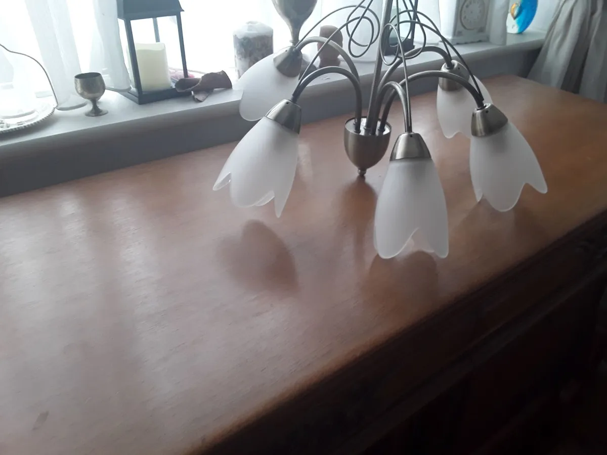 Lovely chandelier 5 glass shades - Image 1