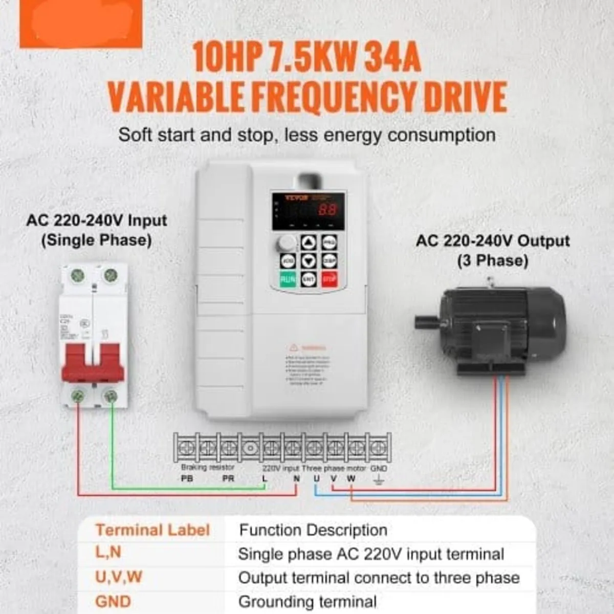 VFD 7.5KW, 34A, 10HP Variable Frequency Drive for - Image 3