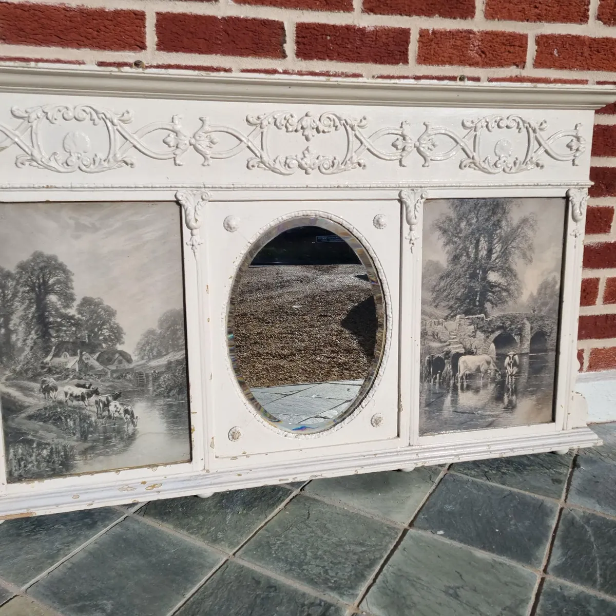 Vintage Edwardian 3-Panel Overmantel Mirror - Image 1