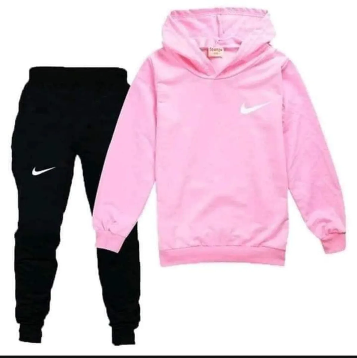 Nike Women's Pink Hoodie & Black Joggers Tracksuit - Image 2