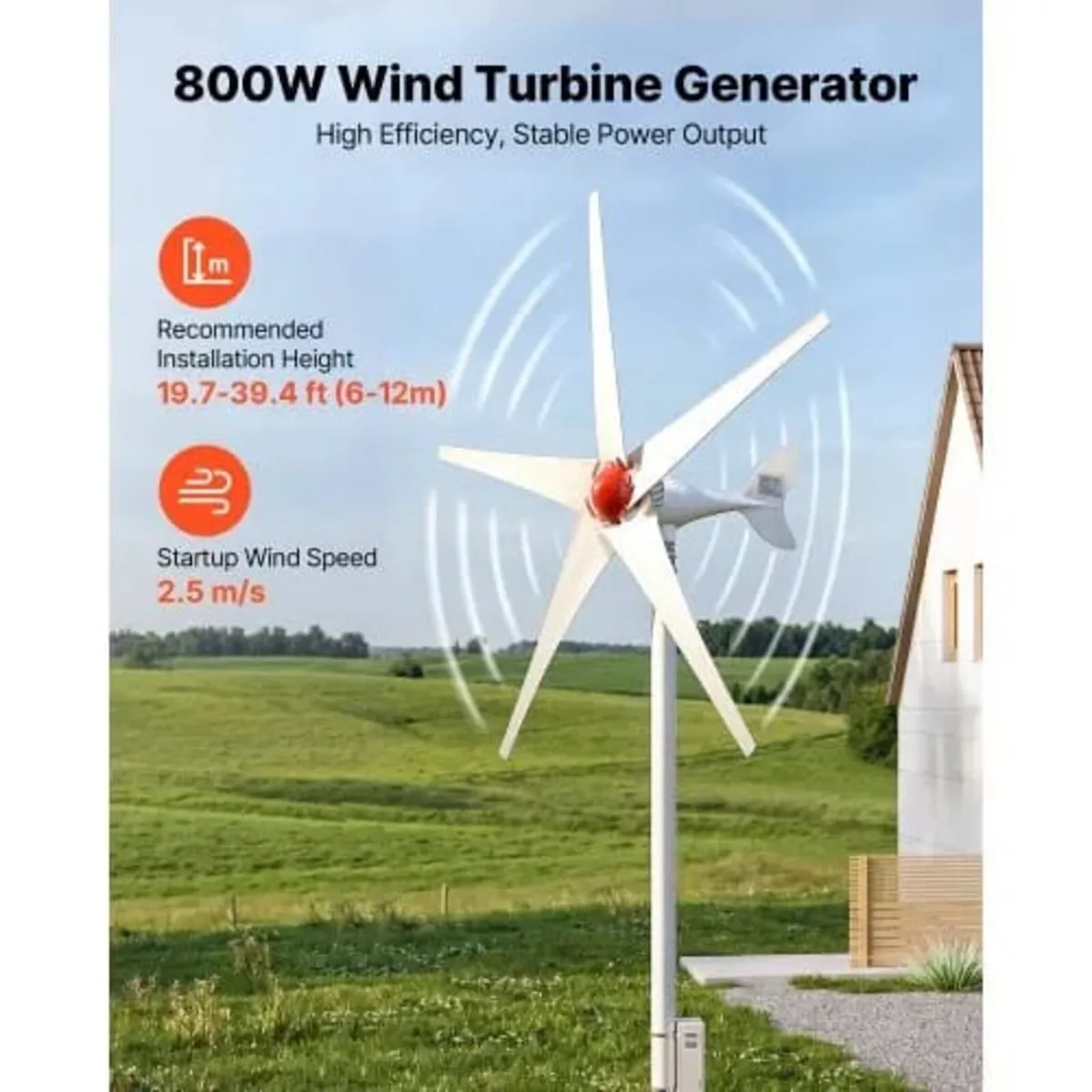 800W 12V Wind Turbine Generator, 5-Blade Wind Turb - Image 2
