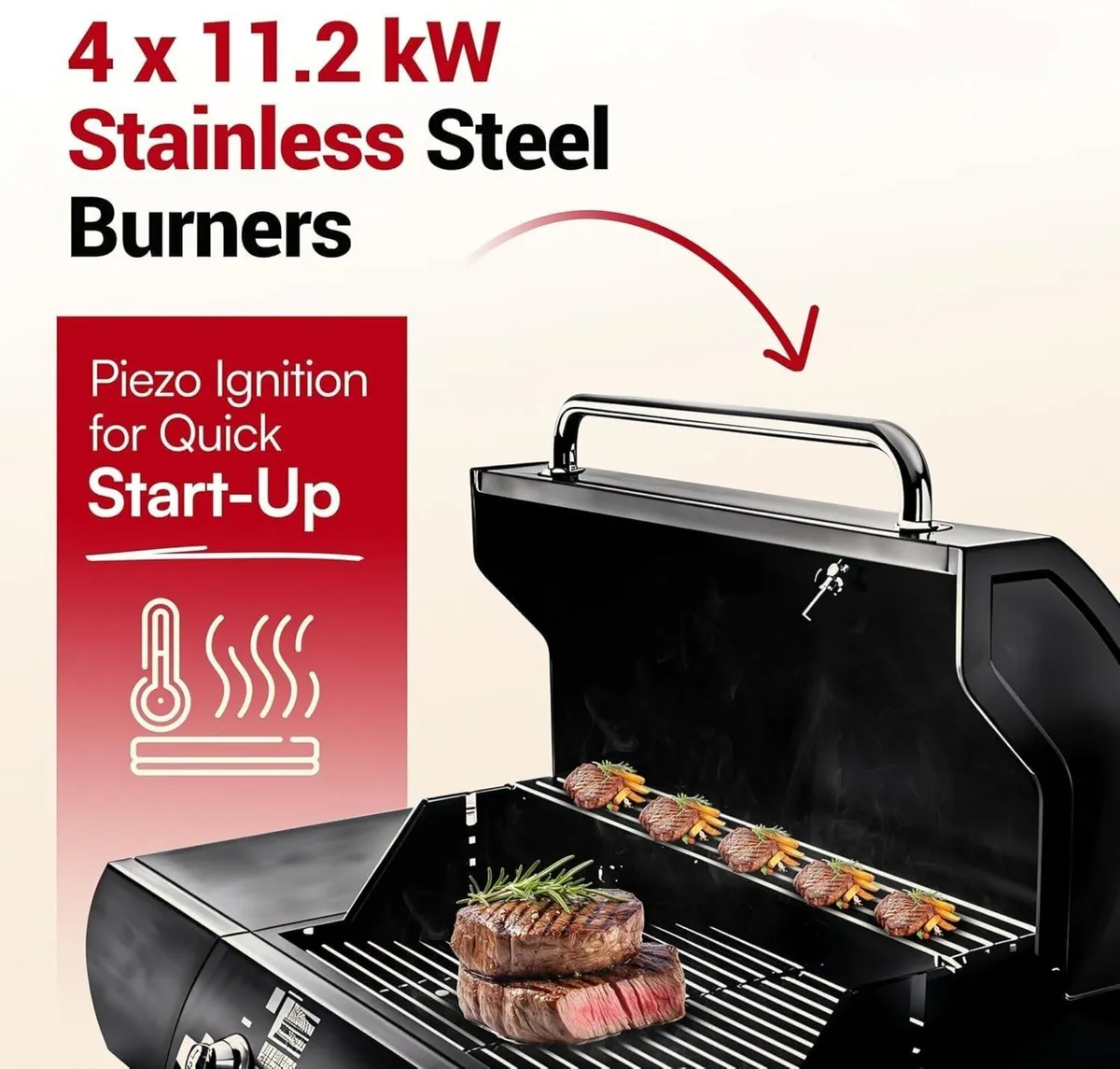 Gas Grill Cast Iron 5 Burner Outdoor Barbecue - Image 4