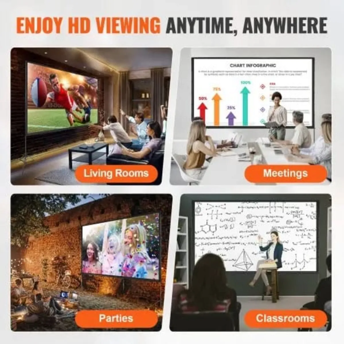 Projector Screen with Stand, 150 inch 16:9 4K 1080 - Image 3