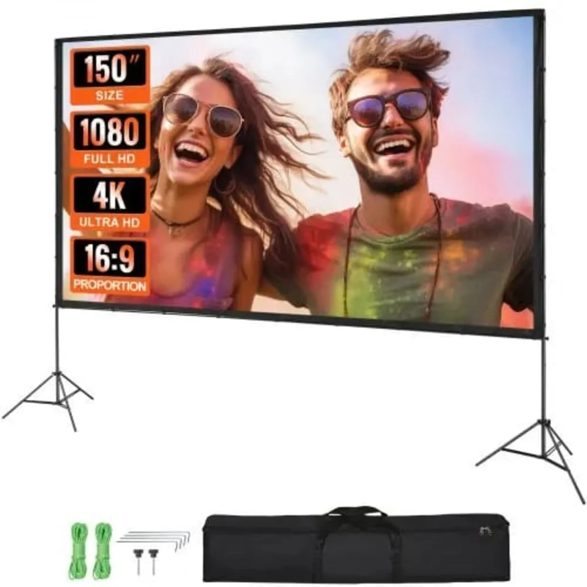 Projector Screen with Stand, 150 inch 16:9 4K 1080 - Image 1