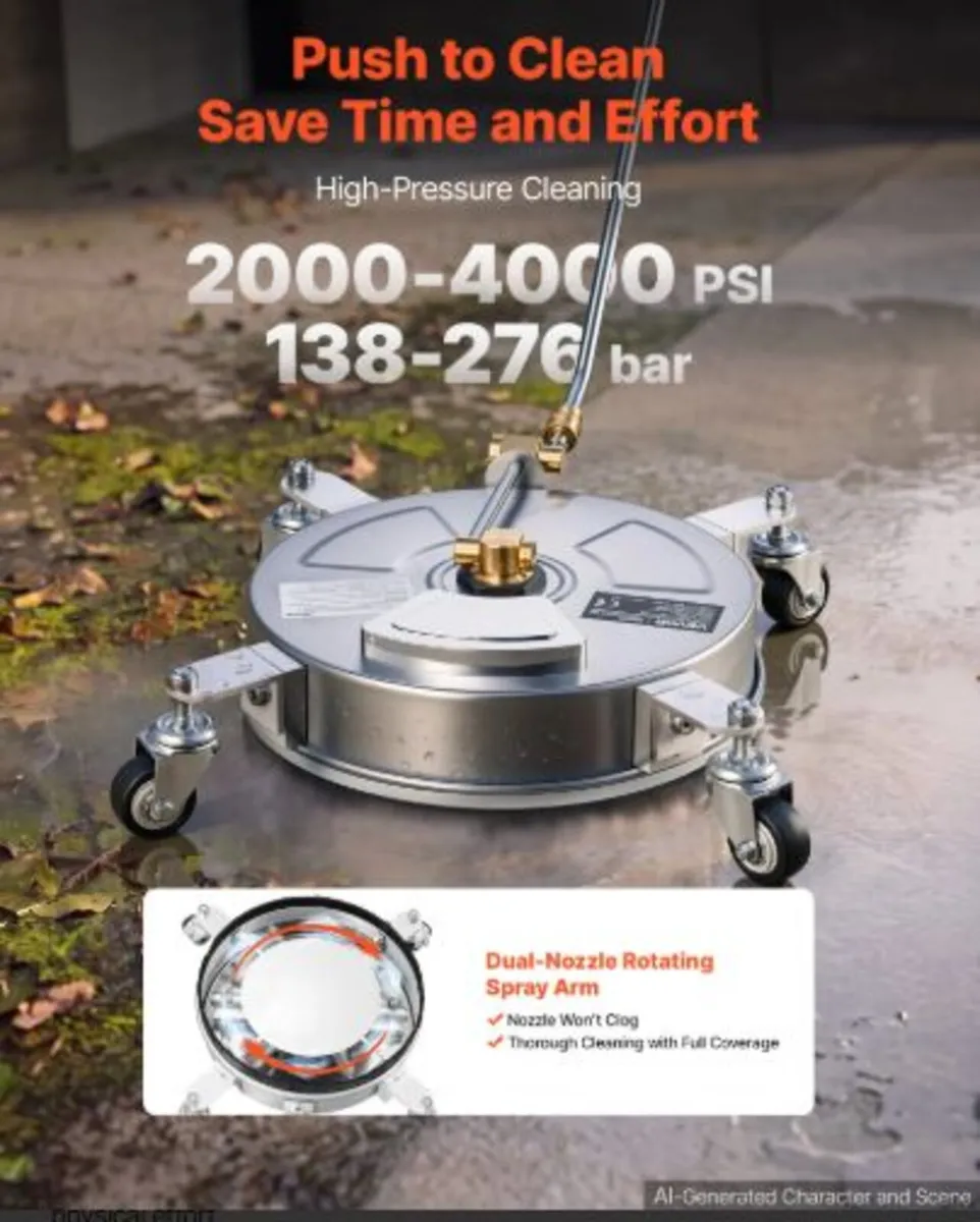 33 cm Pressure Washer Surface Cleaner with Wheels - Image 2