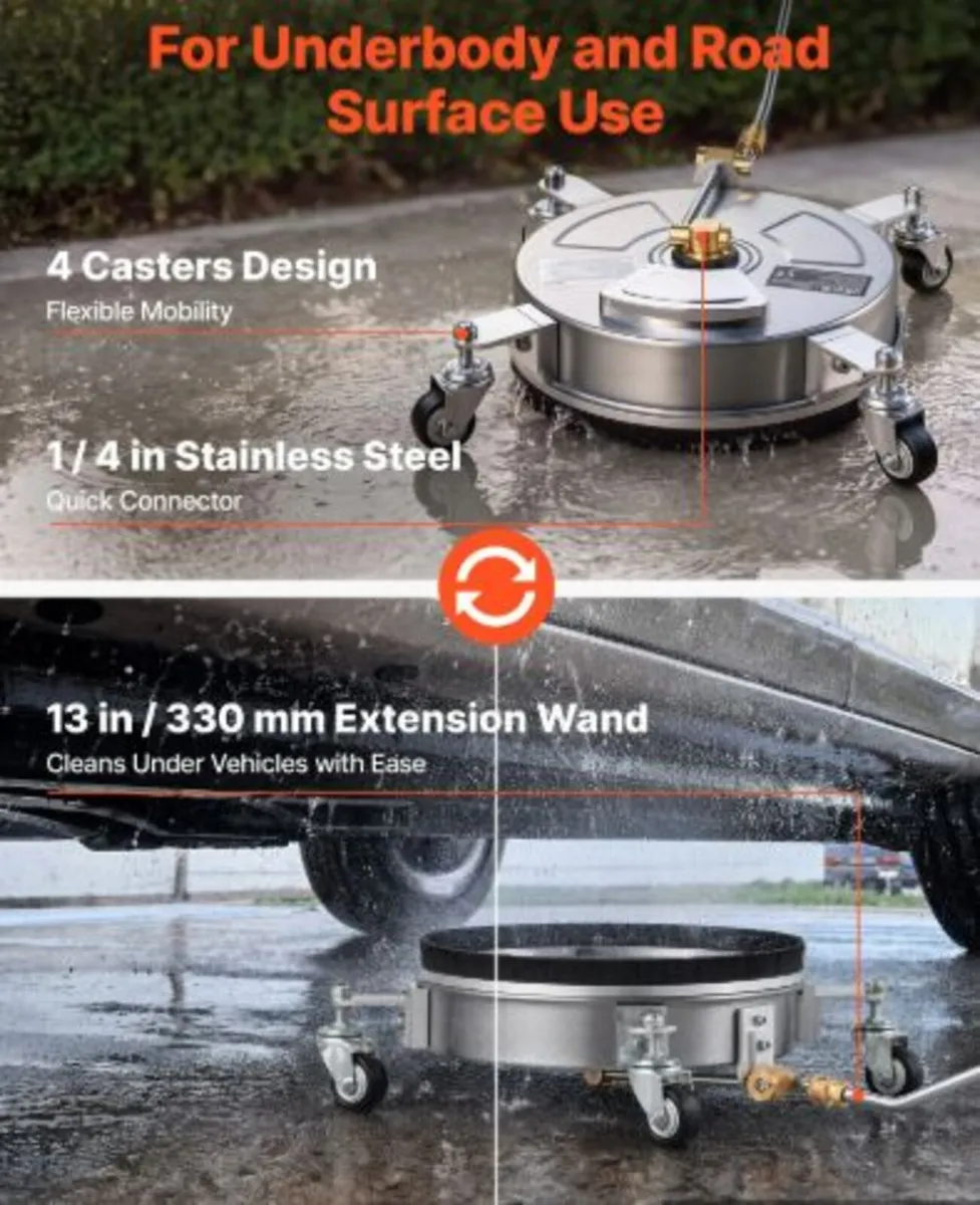 33 cm Pressure Washer Surface Cleaner with Wheels - Image 3