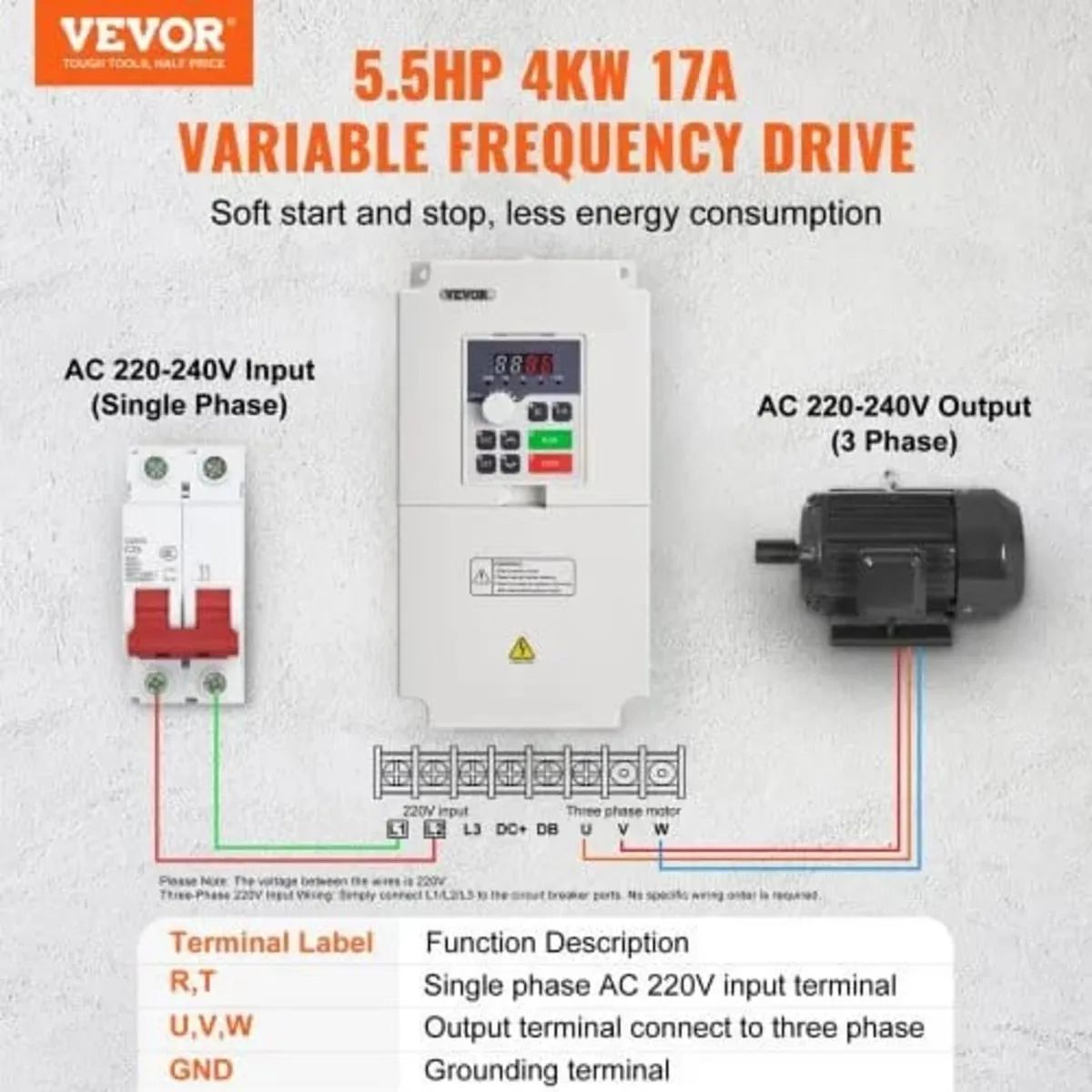 Variable Frequency Drive, AC 220V Input 4KW Variab - Image 3
