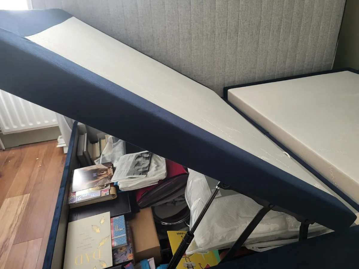 Small Double Ottoman Bed – Navy Upholstered - Image 3