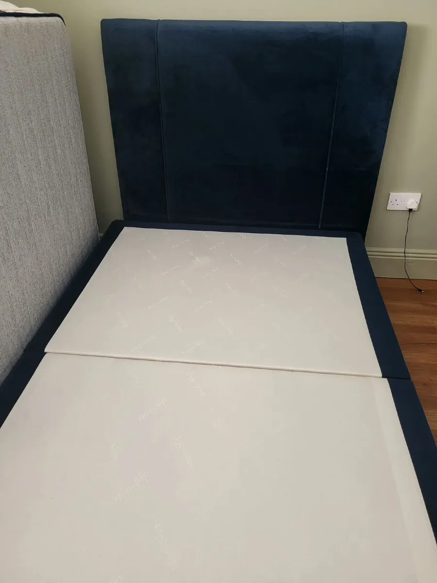 Small Double Ottoman Bed – Navy Upholstered - Image 2