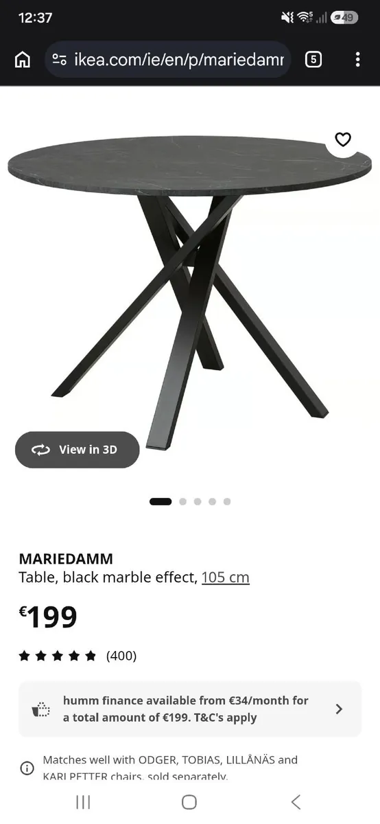 MARIEDAMM Table, black marble effect, 105 cm - Image 3